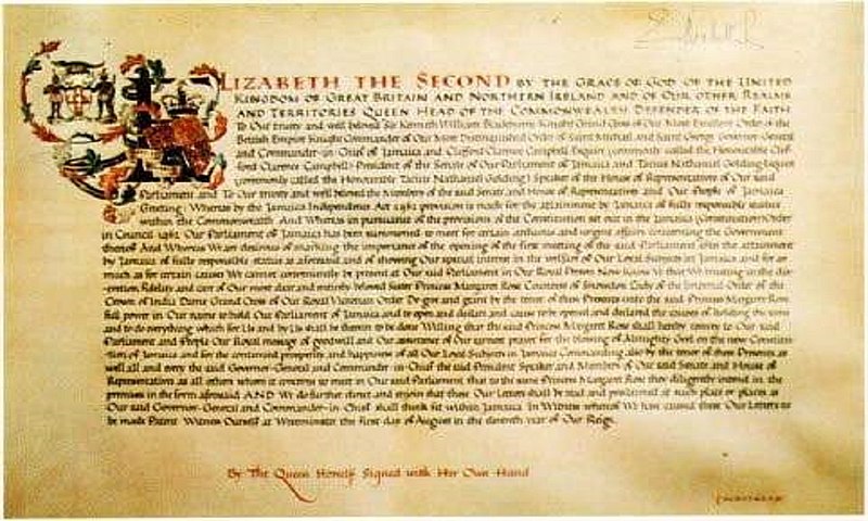 The 1962 Independence Proclamation of Jamaica