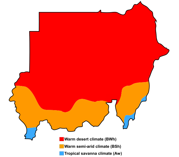 A map of the climate in Sudan.