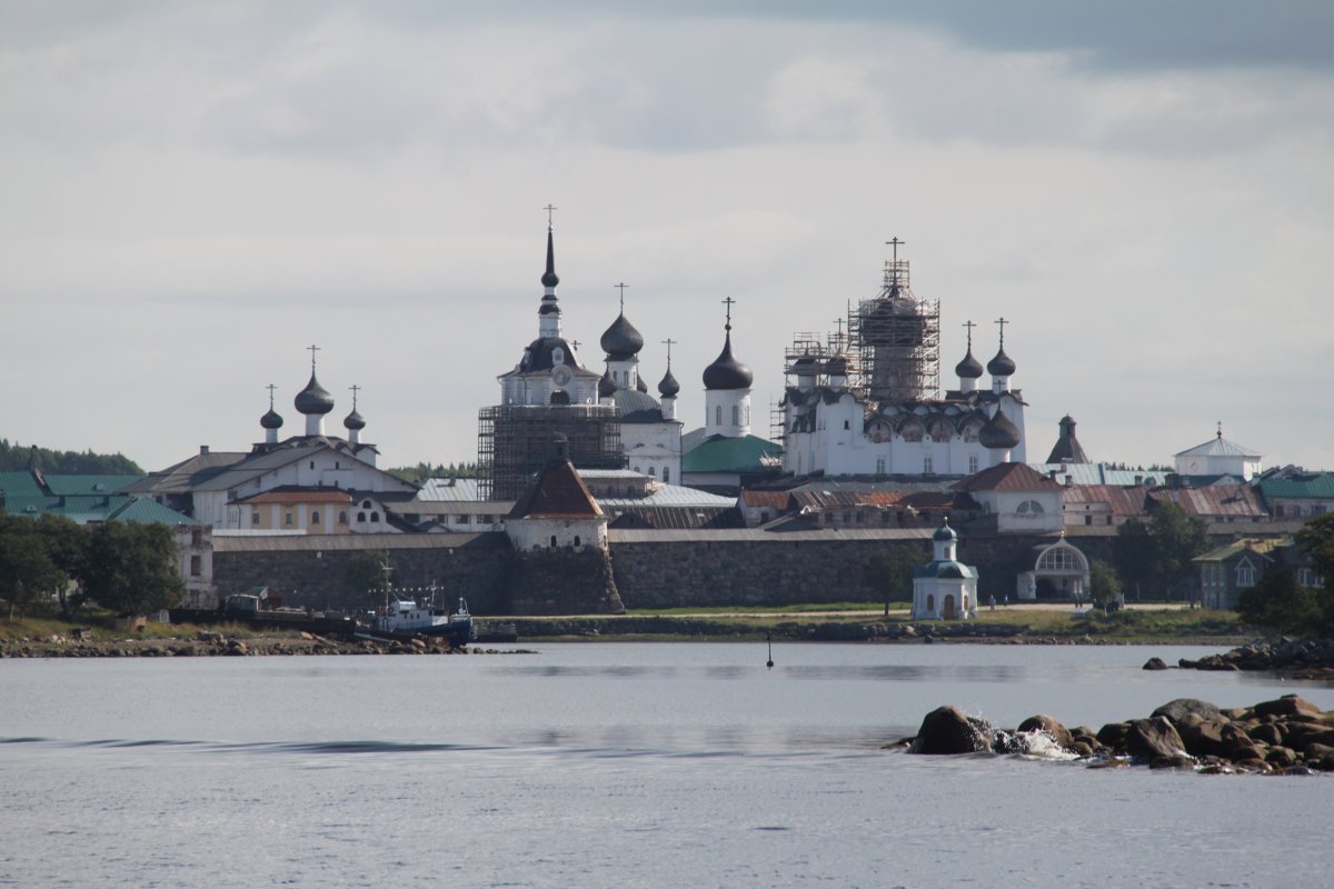 The Solovetskii Monastery as the ferry enters the harbor.