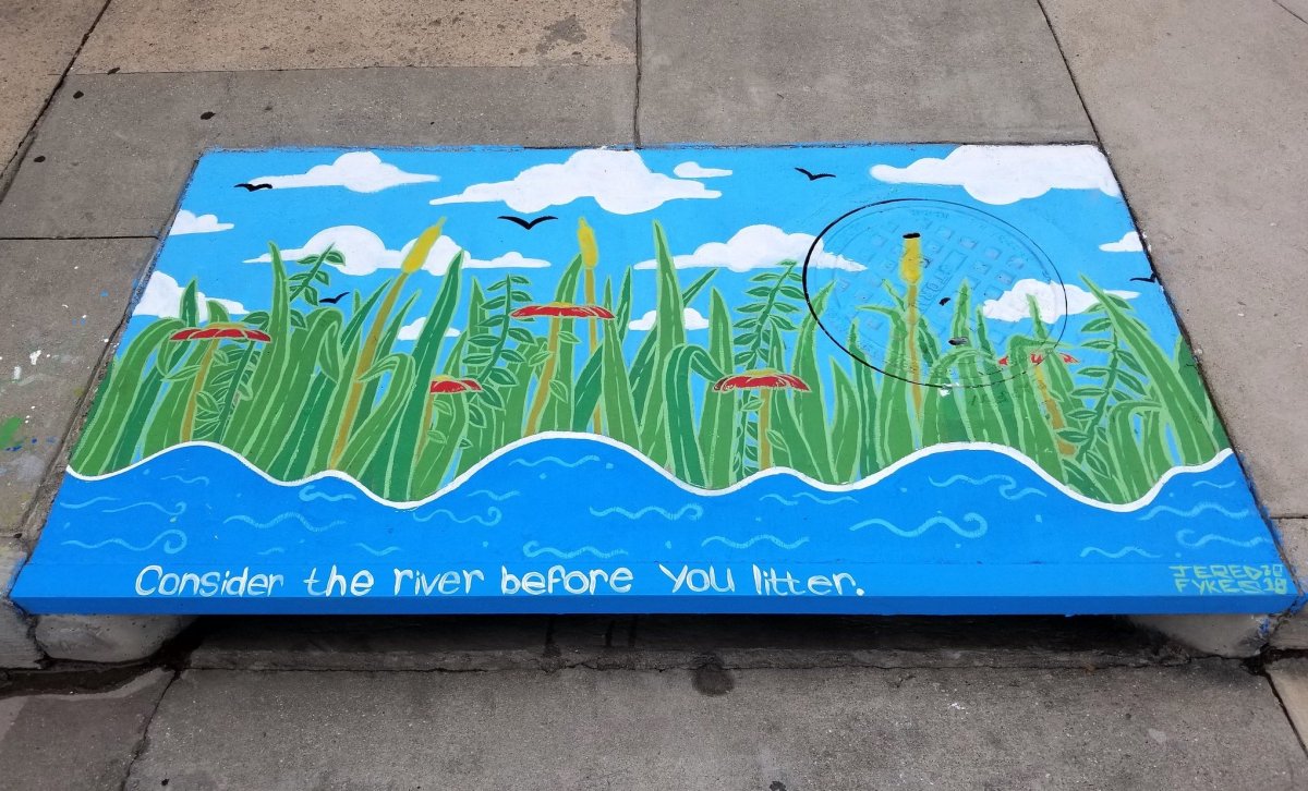 A 2018 painted storm drain in Richmond, Virginia.