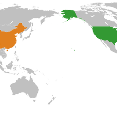 A map showing China and the United States