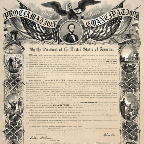 1864 reproduction of the Emancipation Proclamation from the Library of Congress Prints and Photographs Division