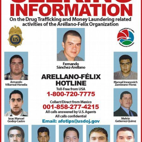 A poster seeking information regarding alleged Mexican drug traffickers A poster seeking information regarding alleged Mexican drug traffickers
